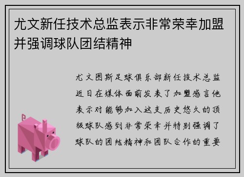 尤文新任技术总监表示非常荣幸加盟并强调球队团结精神