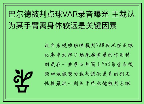 巴尔德被判点球VAR录音曝光 主裁认为其手臂离身体较远是关键因素