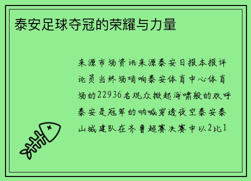 泰安足球夺冠的荣耀与力量